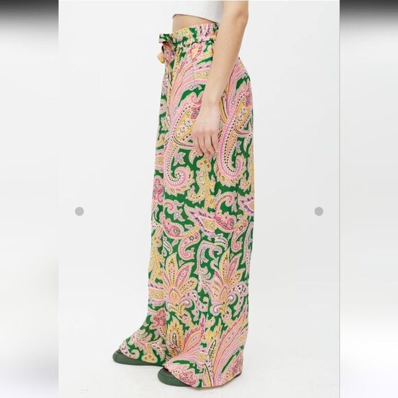 Zimmermann Green & Multicolor Linen Paisley Trouser Pants Size 4 - Picture 12 of 14